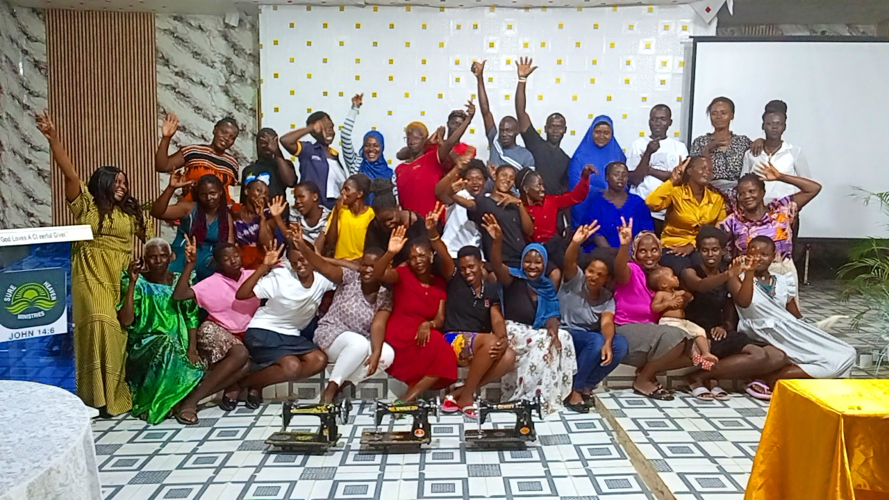 Community gathering around a new water well